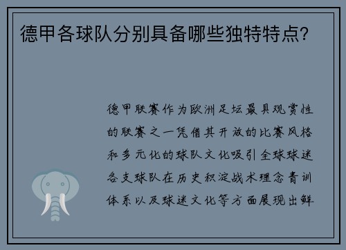 德甲各球队分别具备哪些独特特点？